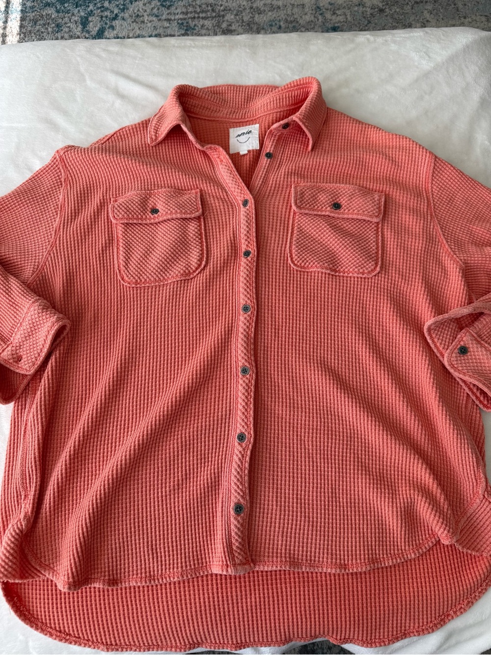 Aerie LumberJane Waffle Shirt peach oversized small d88